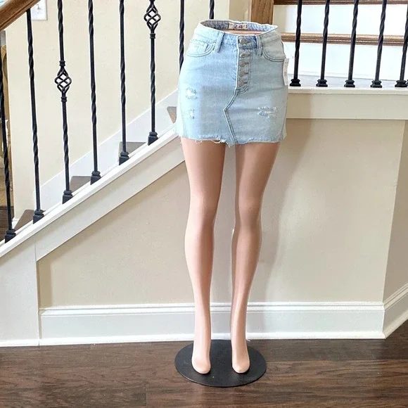 NWT Free People Distressed Button Fly Denim Skirt OB789272 - JJ0367 - Picture 2 of 11